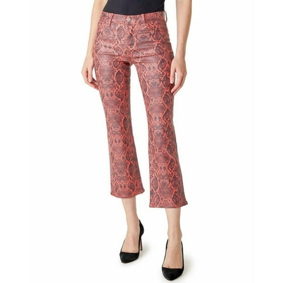 J Brand Selena Snakeskin Print Crop Bootcut Jeans Coated Kalani Boa Size 29 - Picture 4 of 12